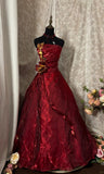 Elegant Prom Dress Strapless Pleated Flower Gala Dress Evening Dress Dancing Dress HZ0319