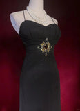 Elegant Black Prom Dress Spaghetti Straps Backless Crystal Gala Dress Evening Dress Dancing Dress HZ0319