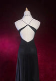 Elegant Black Prom Dress Spaghetti Straps Backless Crystal Gala Dress Evening Dress Dancing Dress HZ0319