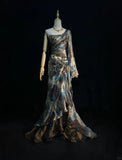Enigmatic Prom Dress Asymmetrical Sleeve Vintage Sequin Gala Dress Evening Dress Customized Dress HZ0319