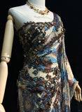 Enigmatic Prom Dress Asymmetrical Sleeve Vintage Sequin Gala Dress Evening Dress Customized Dress HZ0319