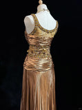 Shiny Prom Dress Spaghetti Straps Sequins Crystal Pleated Gala Dress Evening Dress Customized Dress HZ0319