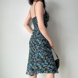 Elegant Vacation Dress Spaghetti Straps Print Women Summer Seaside Dress Teenage Girl Date Dress HZ0319