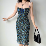 Elegant Vacation Dress Spaghetti Straps Print Women Summer Seaside Dress Teenage Girl Date Dress HZ0319