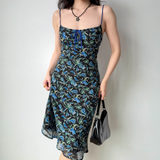 Elegant Vacation Dress Spaghetti Straps Print Women Summer Seaside Dress Teenage Girl Date Dress HZ0319