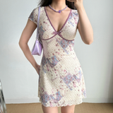 Pretty Women Dress A Line V-neck Print Short Skirt Summer Seaside Dress Teenage Girl Date Dress HZ0319