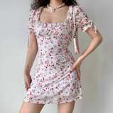 Sweet Women Dress Square Neck Print Ruffle Summer Vacation Seaside Dress Teenage Girl Date Dress HZ0319