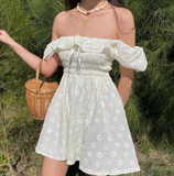 Beauty Women Dress Off the Shoulder Ruffle Summer Vacation Seaside Dress Teenage Girl Date Dress HZ0319