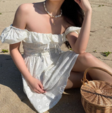 Beauty Women Dress Off the Shoulder Ruffle Summer Vacation Seaside Dress Teenage Girl Date Dress HZ0319