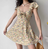 Cute Summer Dress A Line Lace up Print Short Skirt Women Teenage Girl Dress Vacation Outfits HZ0319