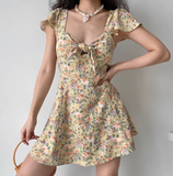 Cute Summer Dress A Line Lace up Print Short Skirt Women Teenage Girl Dress Vacation Outfits HZ0319