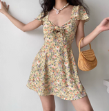 Cute Summer Dress A Line Lace up Print Short Skirt Women Teenage Girl Dress Vacation Outfits HZ0319