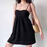 Casual Black Dress A Line Spaghetti Straps Short Skirt Women Teenage Girl Dress HZ0319