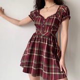 Casual Checkered Dress A Line Off the Shouler Short Skirt Women Teenage Girl Dress HZ0319