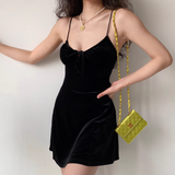 Sexy Black Dress Spaghetti Straps Velvet Short Skirt Women Teenage Girl Date Dress HZ0319