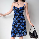Retro Knee Length Dress Spaghetti Straps Floral Dress Women Vacation Seaside Date Dress HZ0319