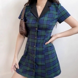 Retro Summer Dress A Line Checkered Short Skirt Women Teenage Girl Everyday Date Dress HZ0319