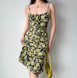 Retro Summer Dress Spaghetti Straps Lace up Floral Short Skirt Women Teenage Girl Vacation Date Dress HZ0319
