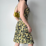 Retro Summer Dress Spaghetti Straps Lace up Floral Short Skirt Women Teenage Girl Vacation Date Dress HZ0319