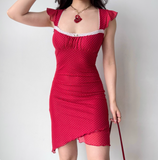 Cute Summer Dress Square Neck Polka Dot Short Skirt Women Teenage Girl Vacation Seaside Date Dress HZ0319