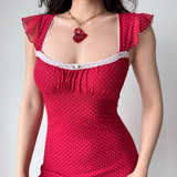 Cute Summer Dress Square Neck Polka Dot Short Skirt Women Teenage Girl Vacation Seaside Date Dress HZ0319