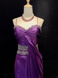 Charming Long Prom Dress Spaghetti Straps Sequins Pleated Evening Dress Gala Dress Business Dinner Dress HZ0319