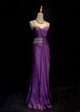 Charming Long Prom Dress Spaghetti Straps Sequins Pleated Evening Dress Gala Dress Business Dinner Dress HZ0319