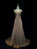 Charming Long Prom Dress Halter Pleated Evening Dress Gala Dress Business Dinner Dresses HZ0319