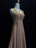 Charming Long Prom Dress Halter Pleated Evening Dress Gala Dress Business Dinner Dresses HZ0319