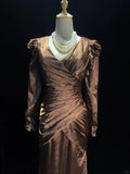 Elegant Prom Dress V-neck Pleated Floor Length Evening Dress Gala Dress Business Dinner Dress HZ0319