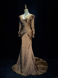Elegant Prom Dress V-neck Pleated Floor Length Evening Dress Gala Dress Business Dinner Dress HZ0319