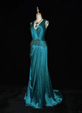 Gorgeous Prom Dress V-neck Pleated Beading Evening Dress Gala Dress Business Dinner Dress HZ0319