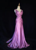 Elegant Prom Dress V-neck Pleated Long Evening Dress Business Dinner Dress Gala Dress HZ0319
