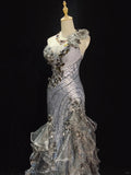 Beauty Prom Dress One Shoulder Tulle Ruffle Gala Dress Evening Dress Business Dinner Dress HZ0319