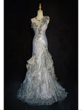 Beauty Prom Dress One Shoulder Tulle Ruffle Gala Dress Evening Dress Business Dinner Dress HZ0319