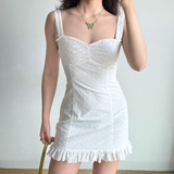 Casual Summer Dress Spaghetti Straps Ruffle Short Skirt Women Teenage Girl Dress Date Dress Vacation Dress HZ0319