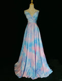 Sweet Prom Dress A Line V-neck Pleated Long Prom Gown Gala Dress Business Dinner Dress Evening Dress HZ0319