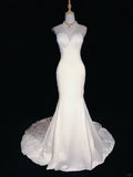 Minimalist Wedding Dress White Crew Neck Backless Mermaid Prom Gown Gala Dress Wedding Dress Evening Dress HZ0319