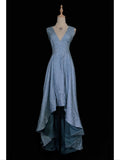 Shiny Prom Dress V-neck Backless Hi-lo Hem Prom Gown Gala Dress Business Dinner Dress Evening Dress HZ0319