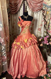 Cute Prom Dress One Shoulder Pleated Ruffle Ball Gown Evening Dress Birthday Dress HZ0319