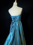 Gorgeous Prom Dress A Line Strapless Pleated Flower Long Prom Gown Evening Dress Gala Dress Business Dinner Dress HZ0319