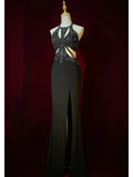 Stunning Prom Dress Halter Backless Evening Dress Prom Gown Gala Dress Business Dinner Dress HZ0319
