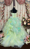 Sweet Prom Dress Spaghetti Straps Ruffle Pleated Ball Gown Evening Dress Masquerade Ball HZ0319