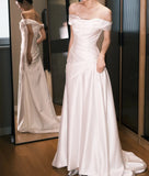 Elegant Prom Dress White Off Shoulder Pleated Prom Dress Evening Dress Gala Dress HZ0319