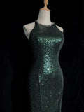 Shiny Prom Dress Crew Neck Sequins Slit Prom Dress Birthday Party Dress Evening Dresses HZ0319