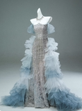 Shiny Prom Dress Strapless Tulle Prom Gown Gala Dress Evening Dress HZ0319