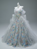 Pretty Prom Dress Off Shoulder Tulle Print Ball Gown Evening Dress Sweet 16 Dress Gala Dress HZ0319