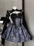 Charming Spaghetti Straps Print Halloween Costumes Cosplay Dress Short Women Dress HZ0319