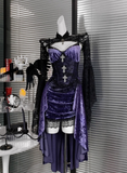 Sexy Spaghetti Straps Velvet Halloween Costumes Cosplay Dress Short Women Dress HZ0319