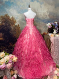 Sweet Prom Dress Strapless Tulle Pleated Ball Gown Evening Dress Quinceanera Dress HZ0319